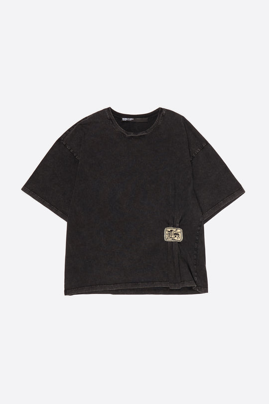 Faded black ruched T-shirt with custom label