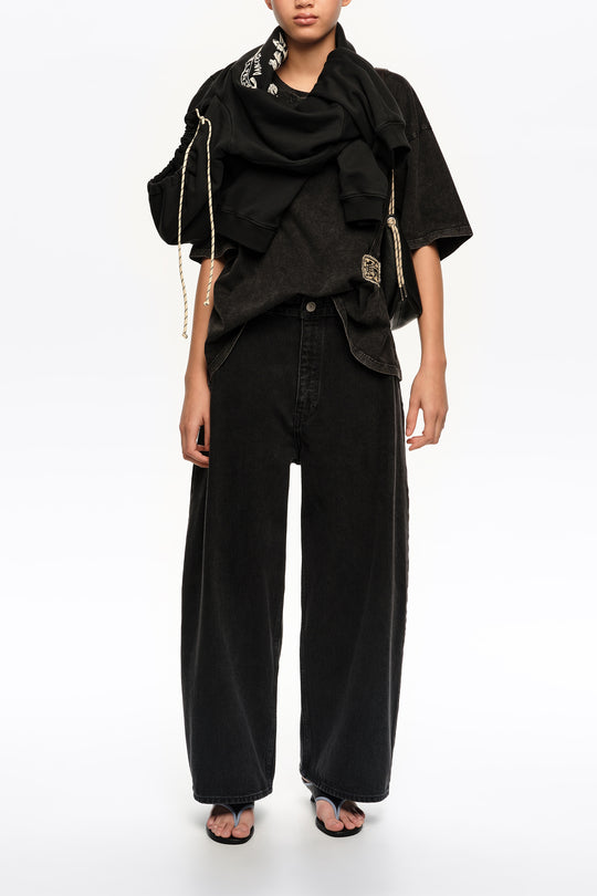 Faded black ruched T-shirt with custom label