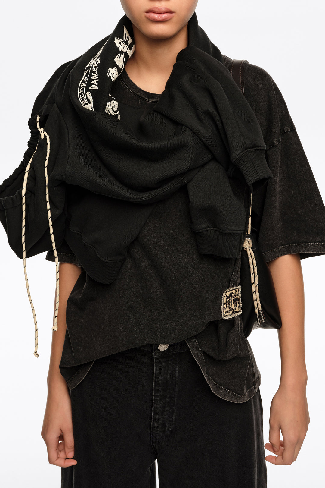 Faded black ruched T-shirt with custom label