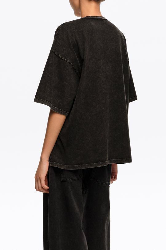 Faded black ruched T-shirt with custom label