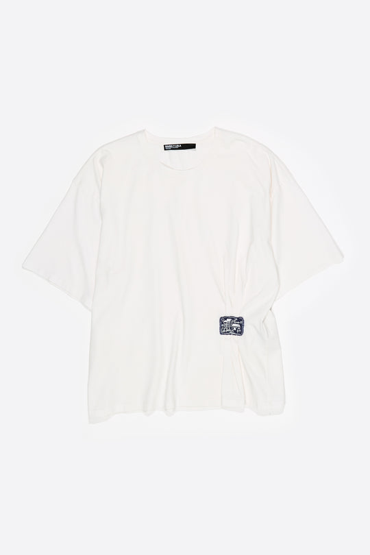 White ruched T-shirt with custom label