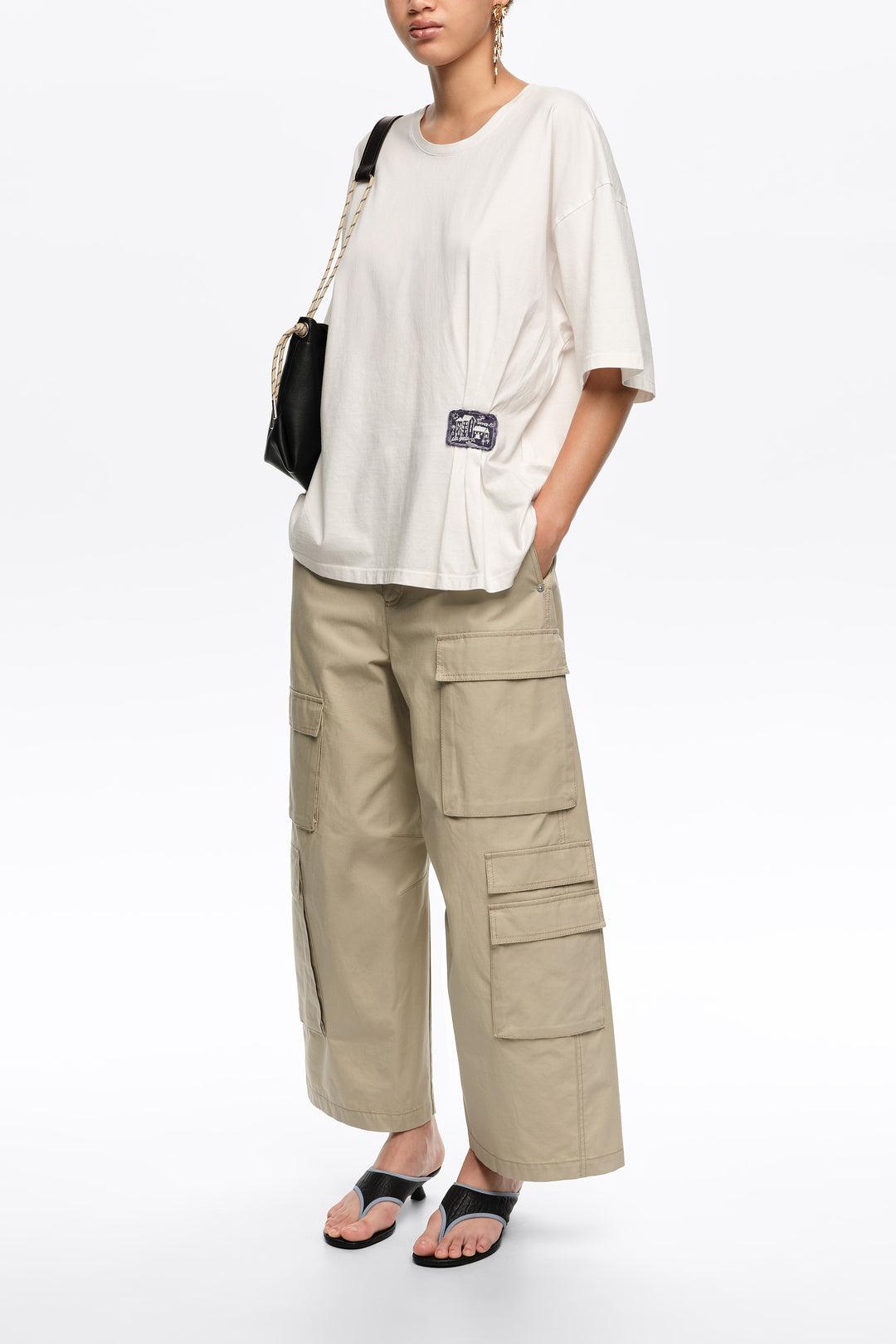 White ruched T-shirt with custom label