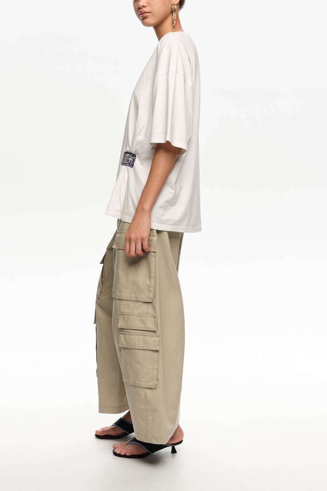 White ruched T-shirt with custom label