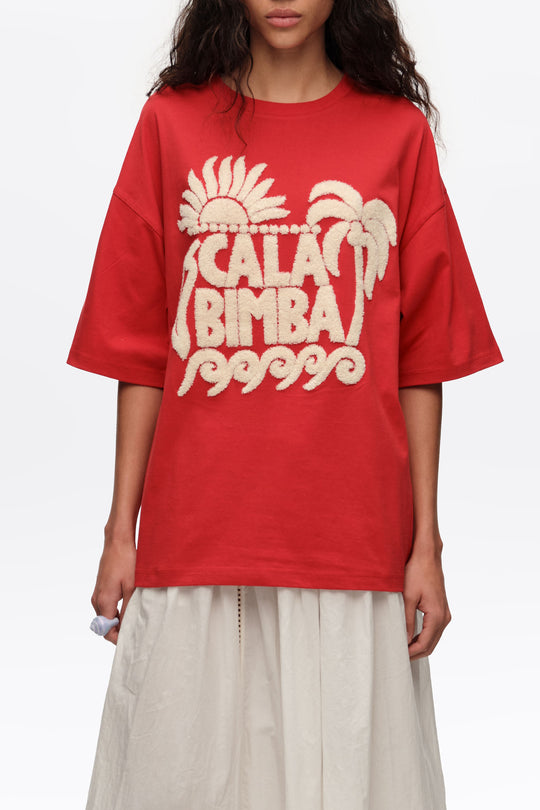 Red toweling logo T-shirt