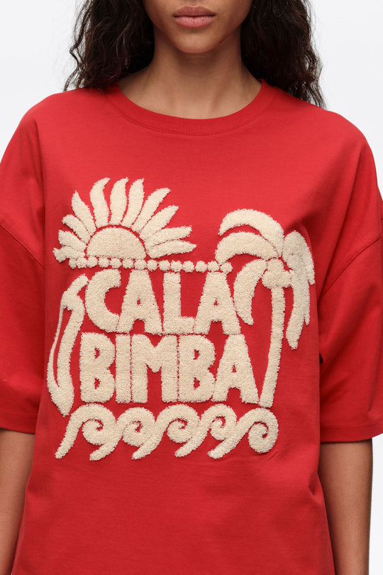 Red toweling logo T-shirt