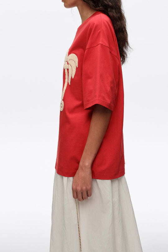 Red toweling logo T-shirt