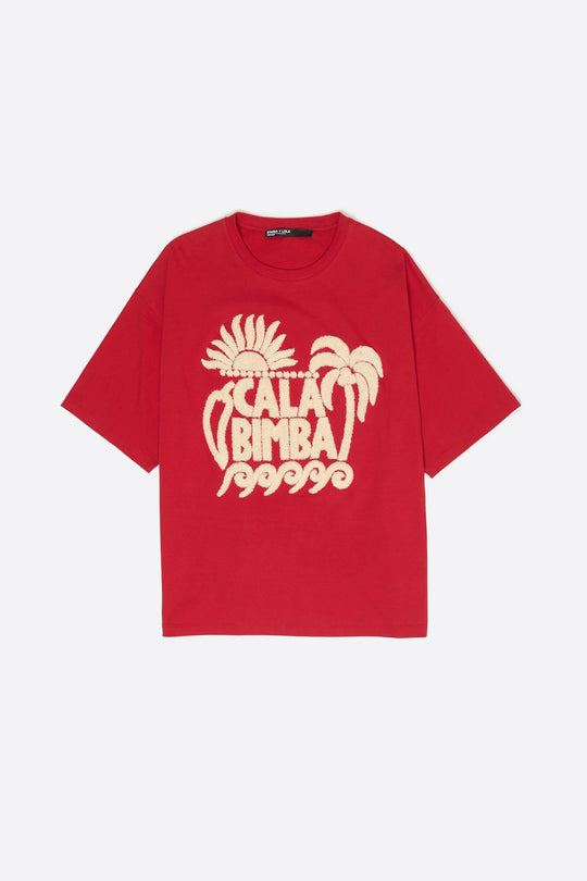 Red toweling logo T-shirt