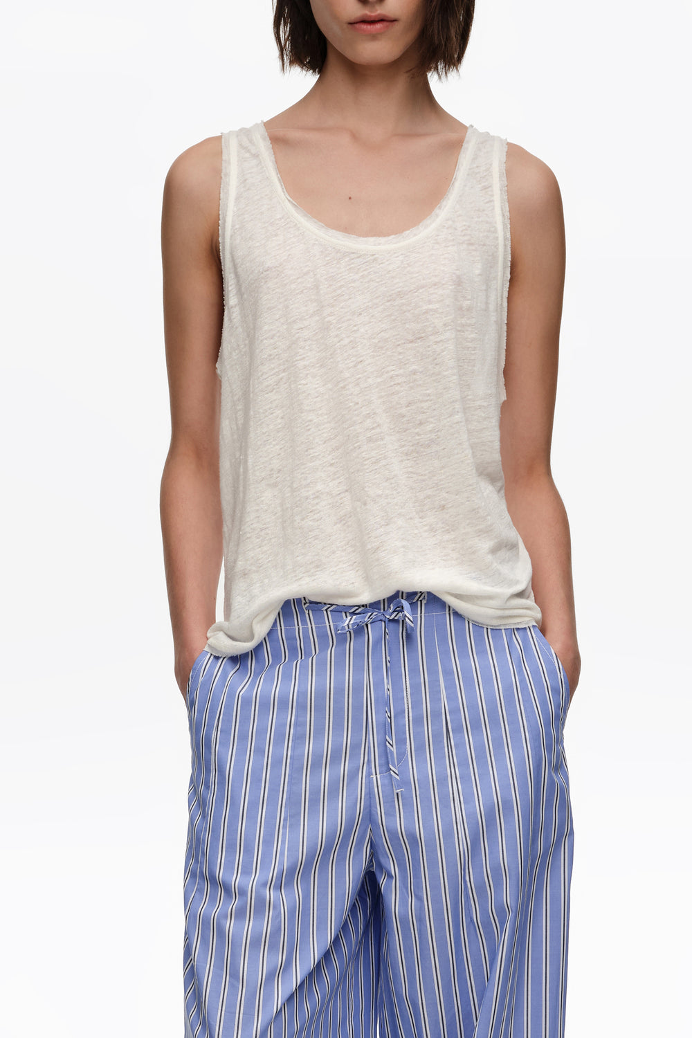 Ivory washed linen vest top
