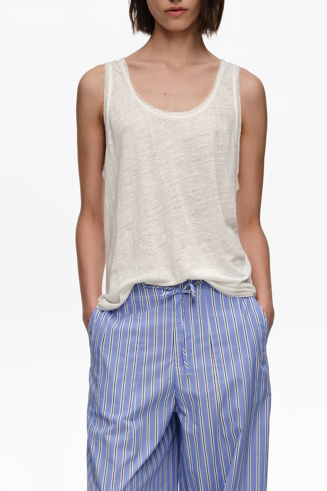 Ivory washed linen vest top