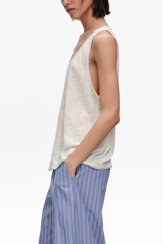 Ivory washed linen vest top