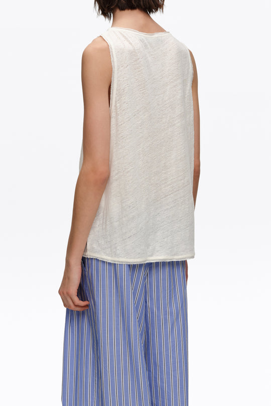 Ivory washed linen vest top