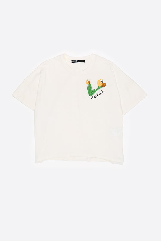 Ivory hand embroidered logo T-shirt