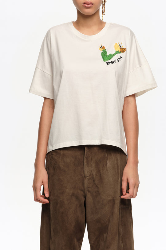 Ivory hand embroidered logo T-shirt
