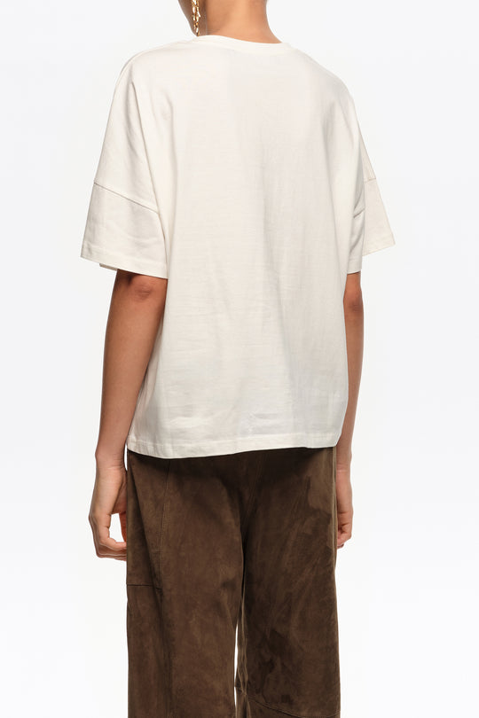Ivory hand embroidered logo T-shirt
