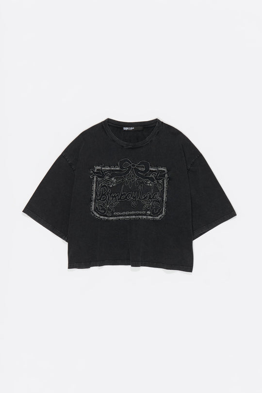 Faded black maxi broderie anglaise logo T-shirt