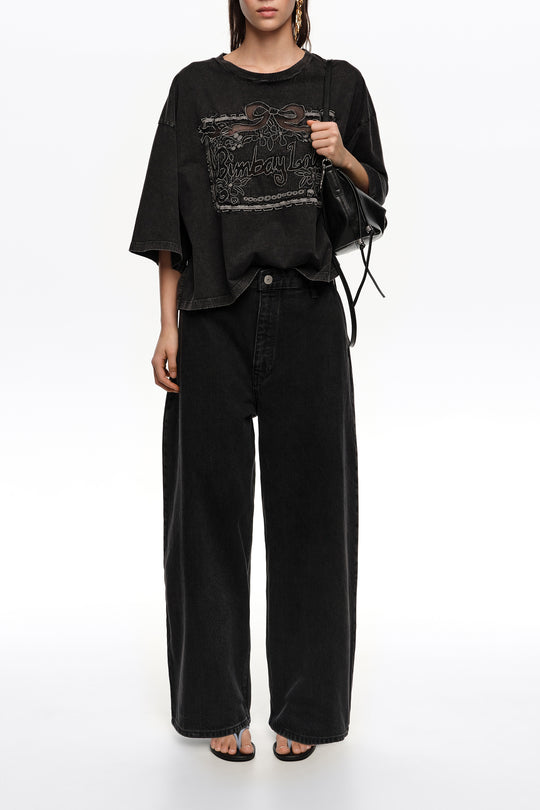 Faded black maxi broderie anglaise logo T-shirt