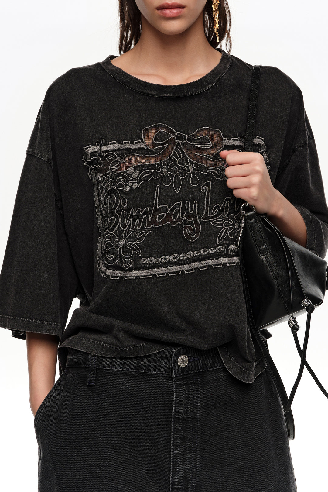 Faded black maxi broderie anglaise logo T-shirt