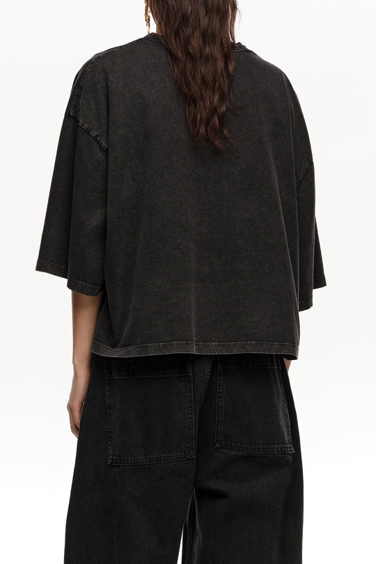 Faded black maxi broderie anglaise logo T-shirt