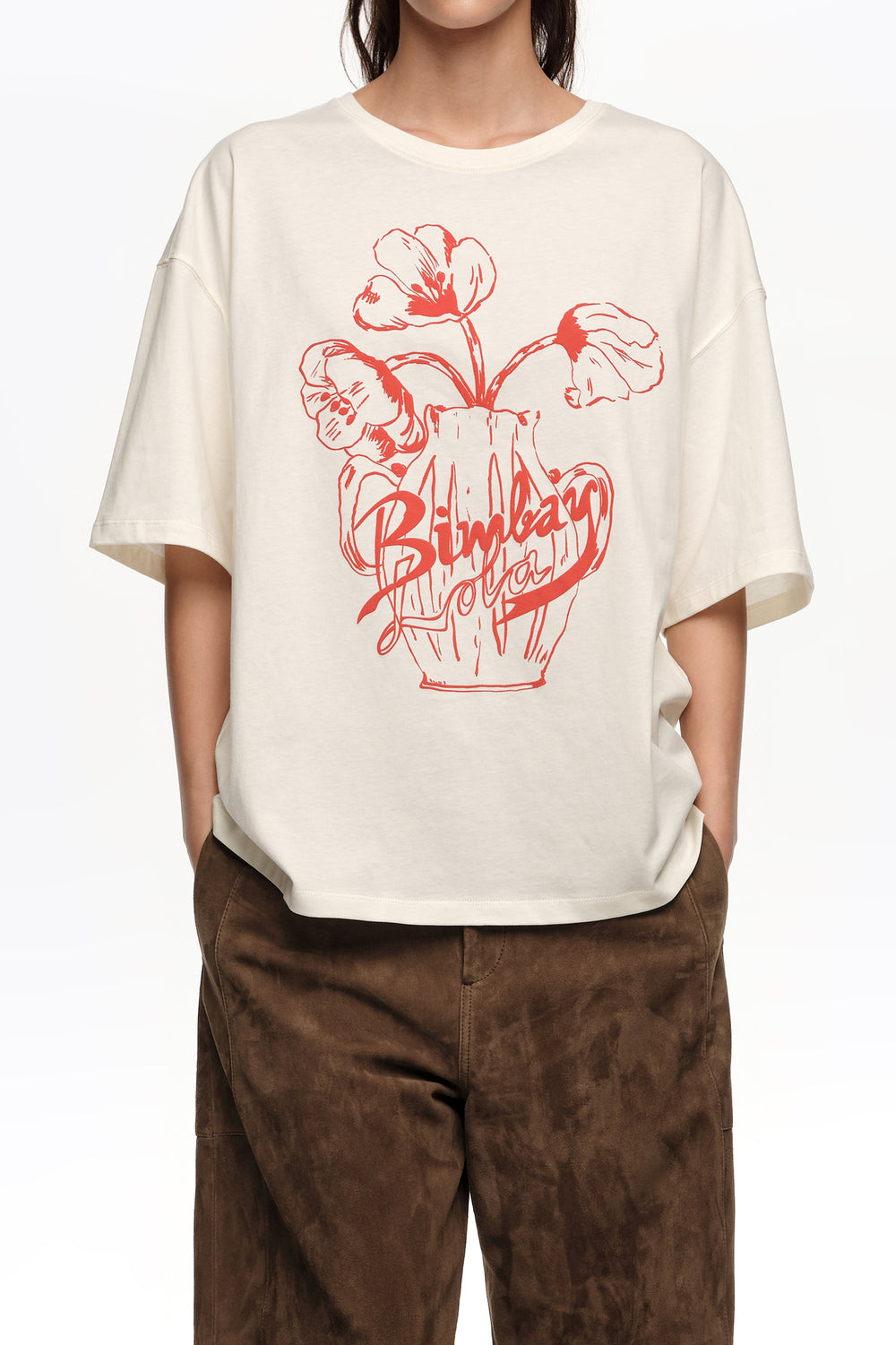 White embossed floral logo T-shirt