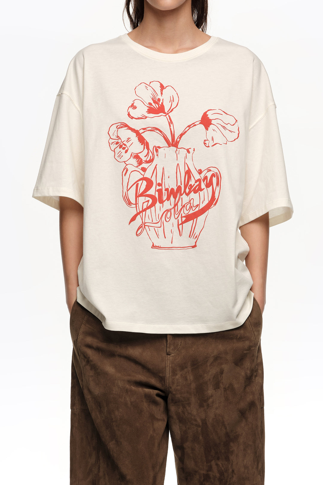 White embossed floral logo T-shirt