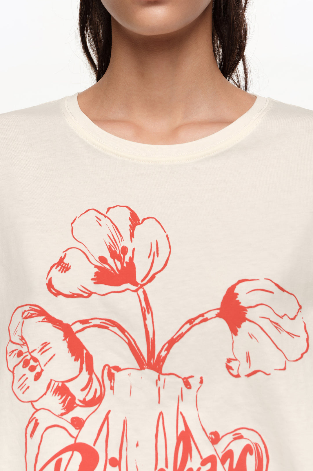 White embossed floral logo T-shirt