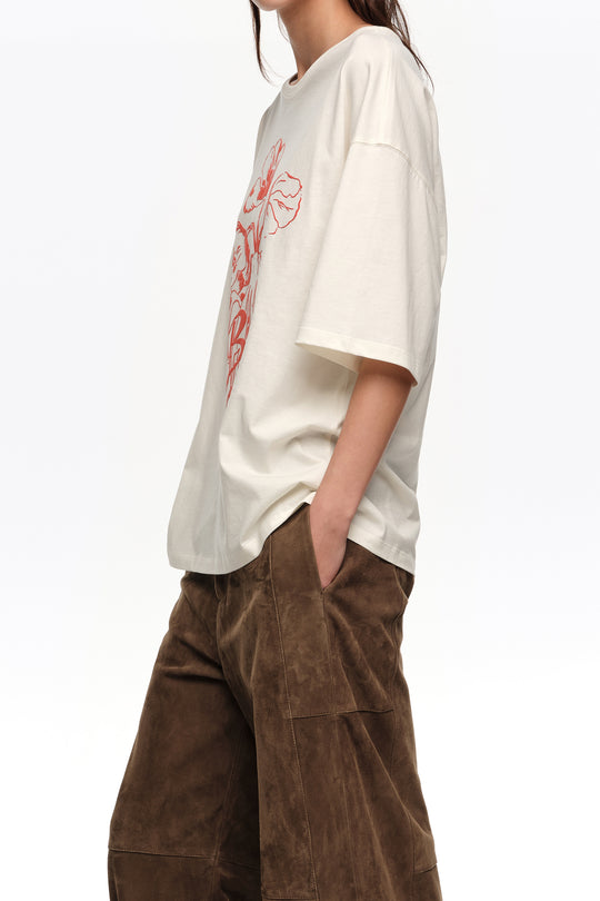 White embossed floral logo T-shirt