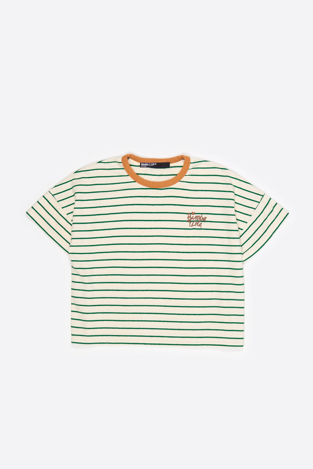 Green striped contrast piping T-shirt