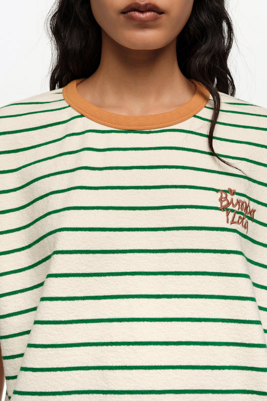 Green striped contrast piping T-shirt
