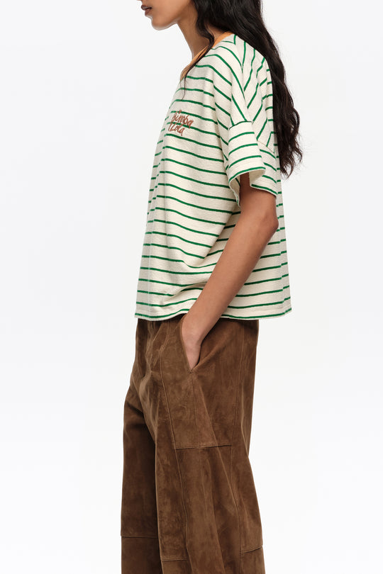 Green striped contrast piping T-shirt