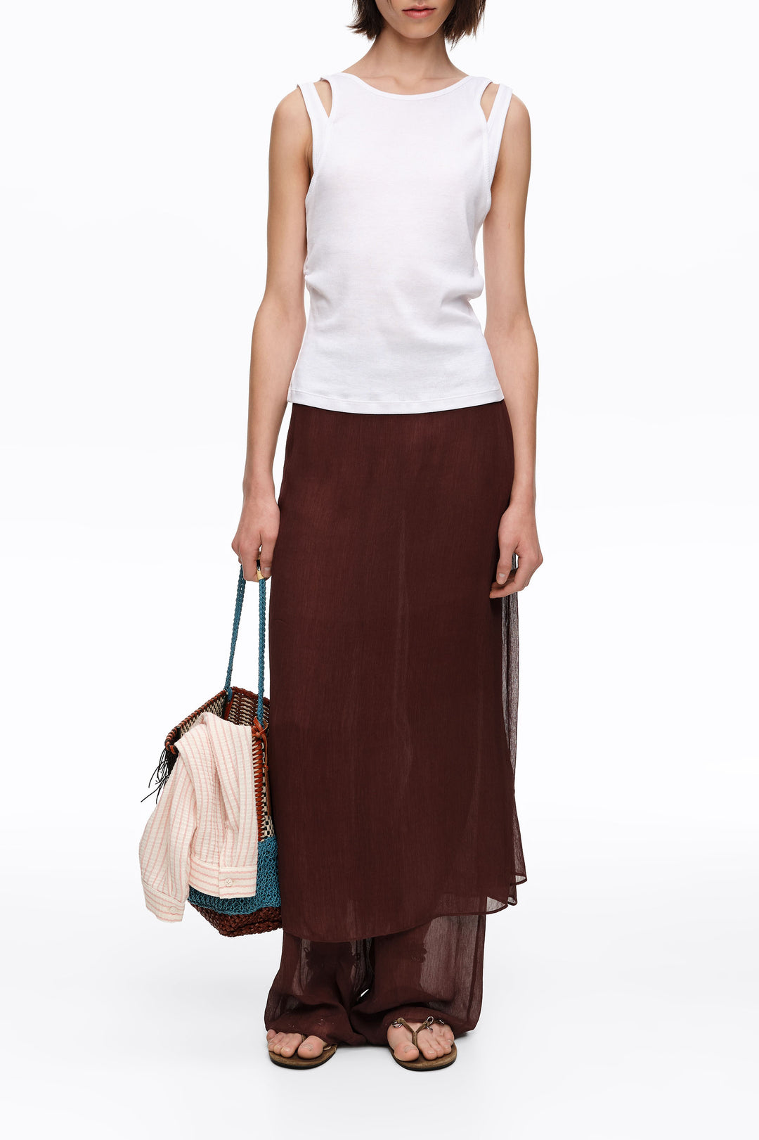 White ribbed top with overlapping cross back