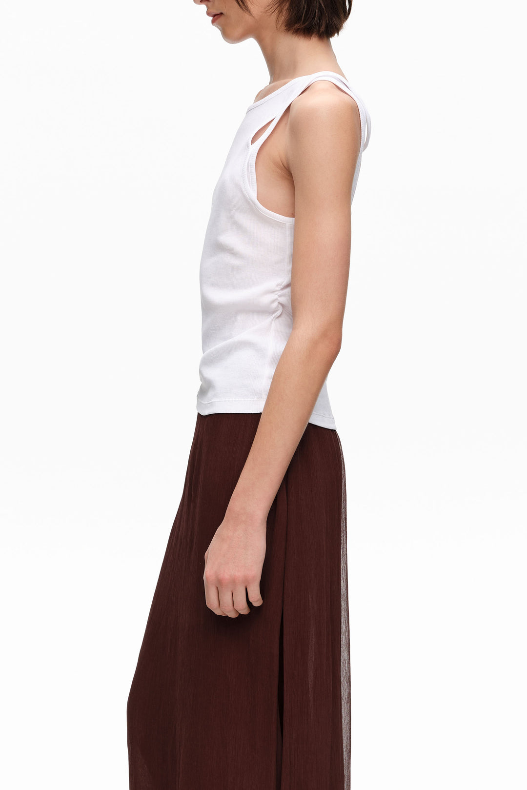 White ribbed top with overlapping cross back