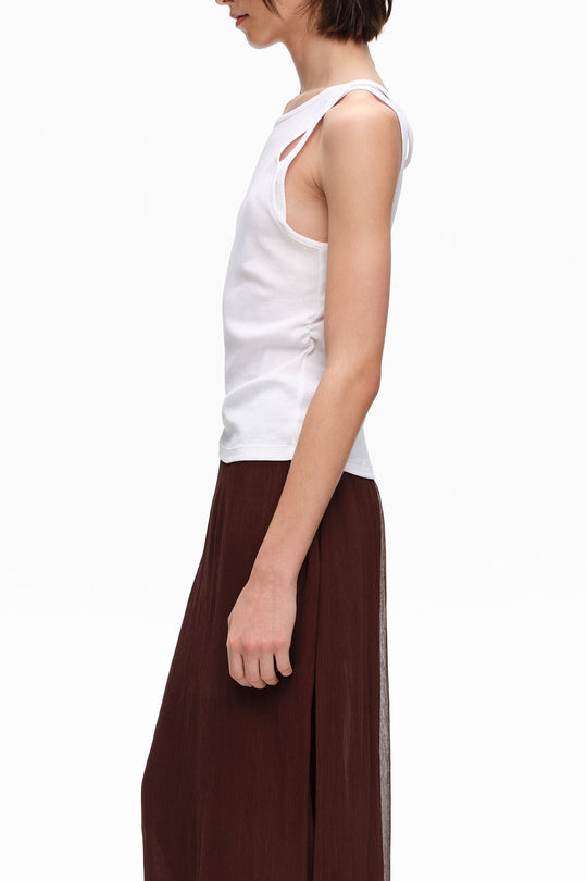 White ribbed top with overlapping cross back