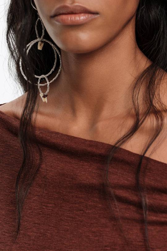 Brown linen knot-neckline top