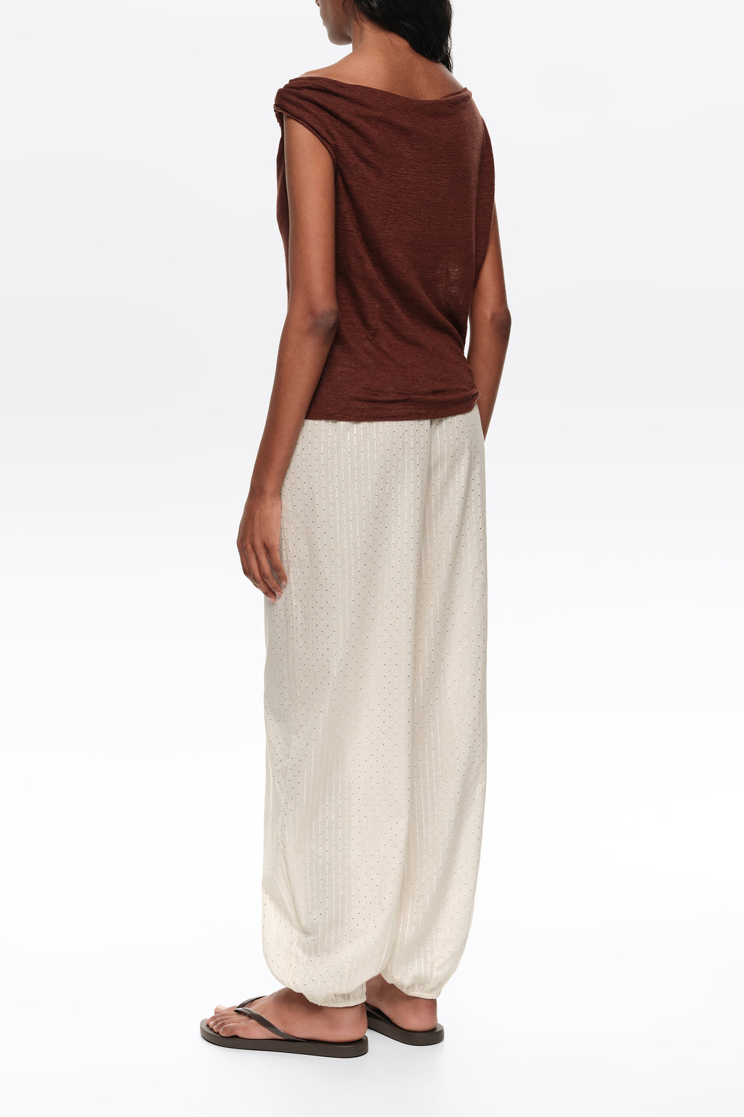 Brown linen knot-neckline top