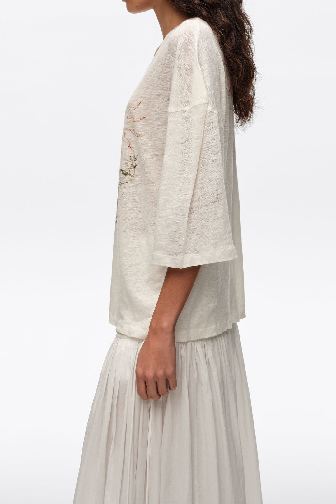 Faded ivory linen Bimba Cala logo T-shirt