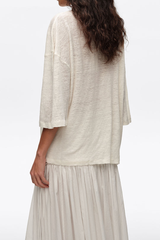 Faded ivory linen Bimba Cala logo T-shirt