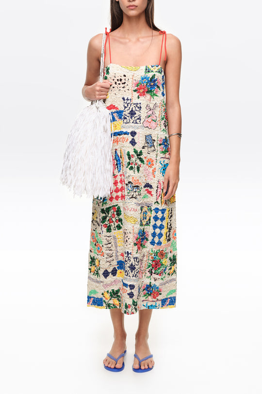 Summer Patchwork ruched strappy dress