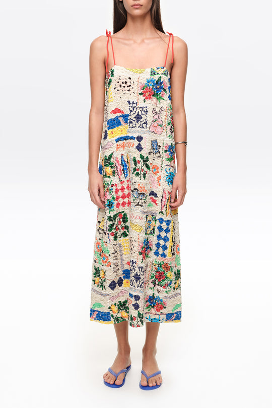 Summer Patchwork ruched strappy dress