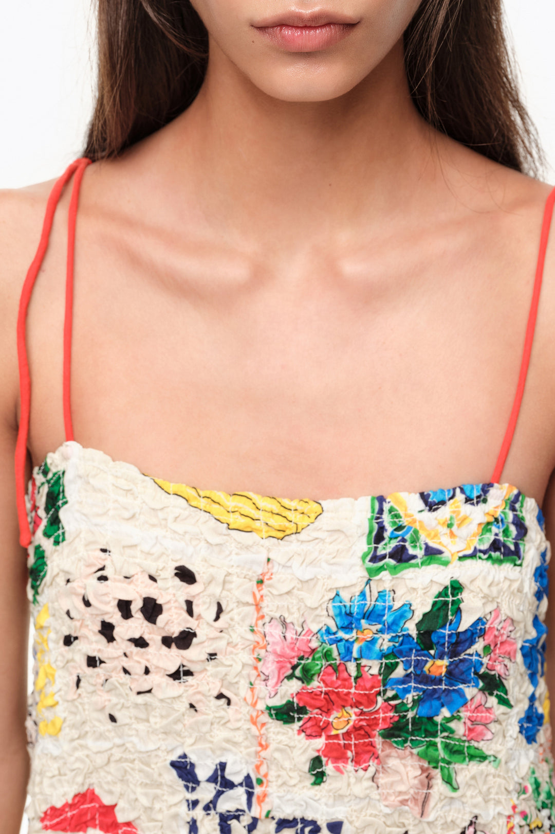 Summer Patchwork ruched strappy dress