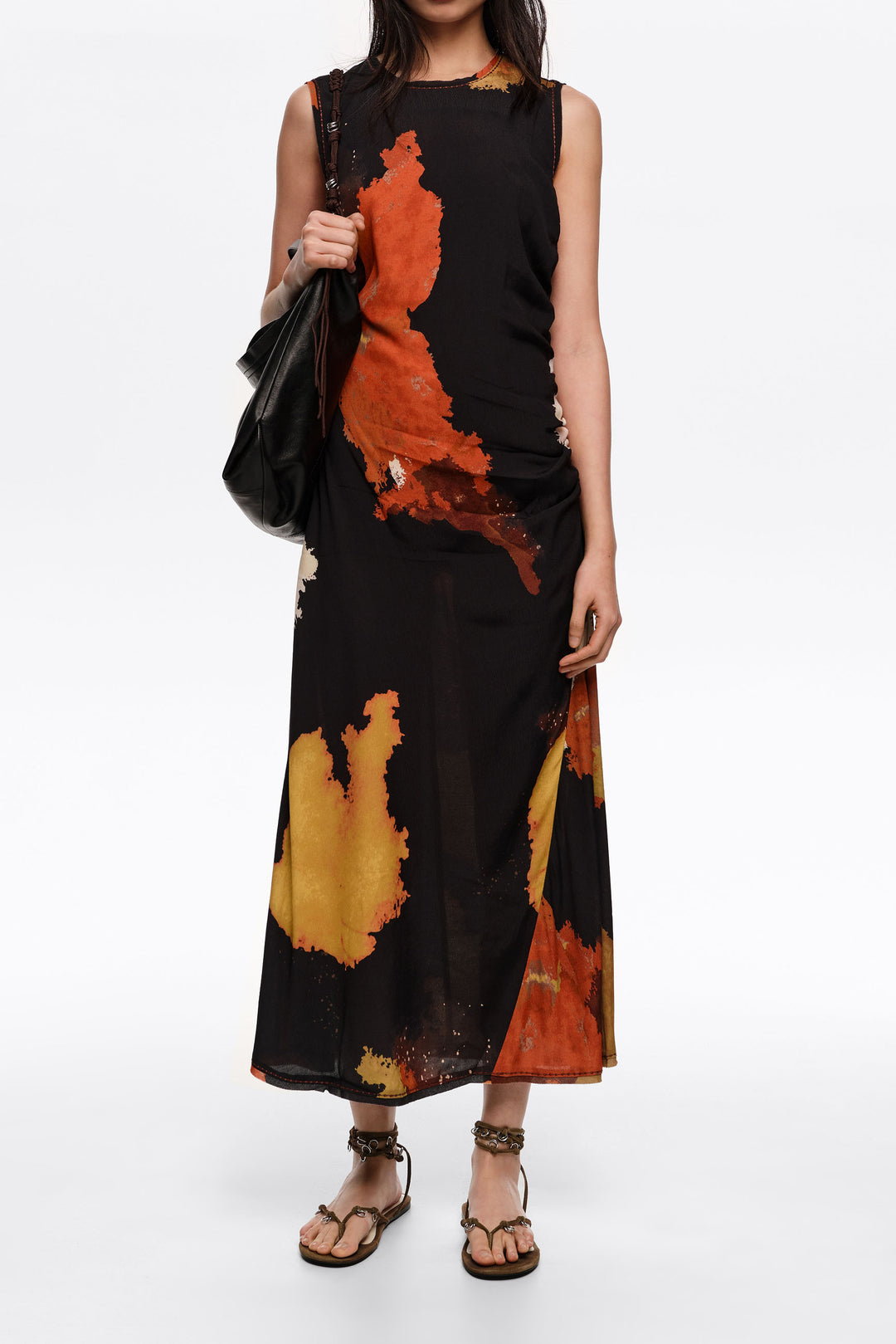 Blot black fringed armhole midi dress