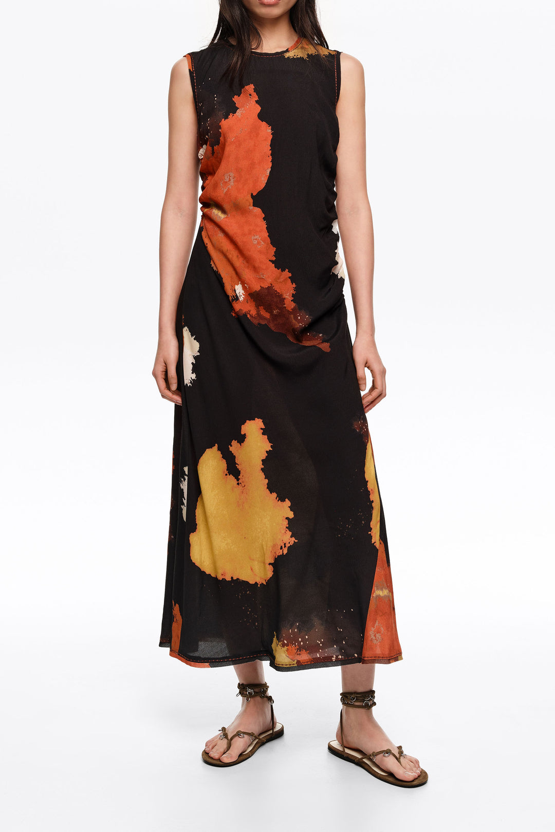 Blot black fringed armhole midi dress