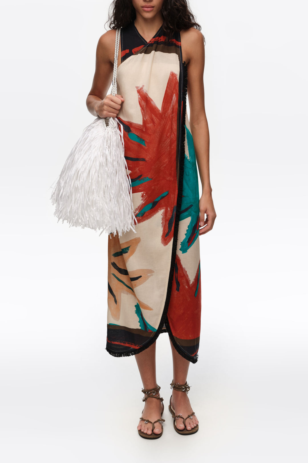 Positional Sun fringed midi wrap dress
