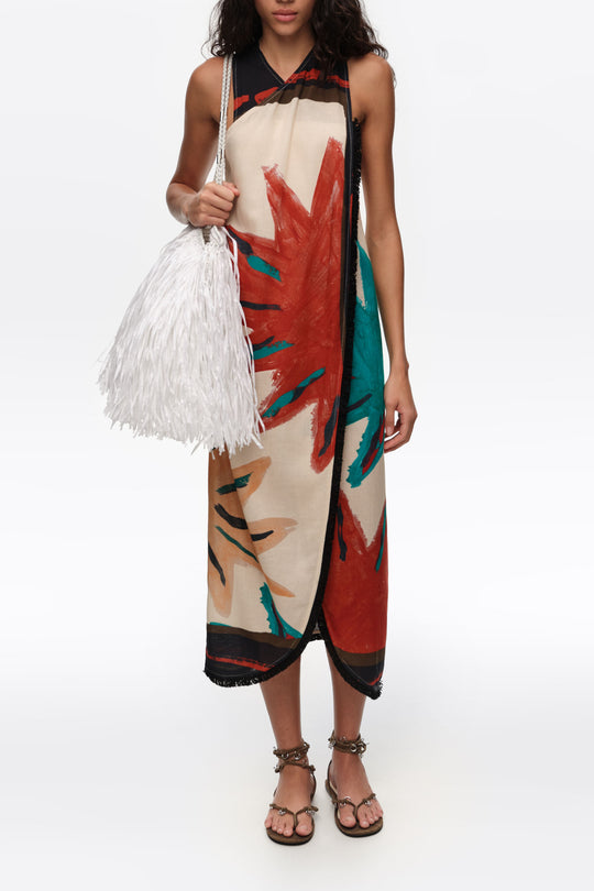 Positional Sun fringed midi wrap dress