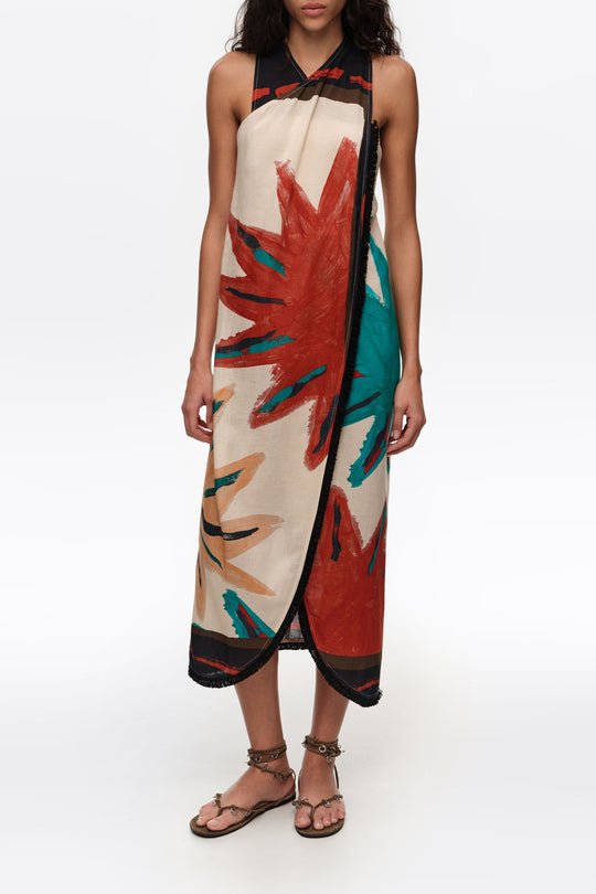 Positional Sun fringed midi wrap dress
