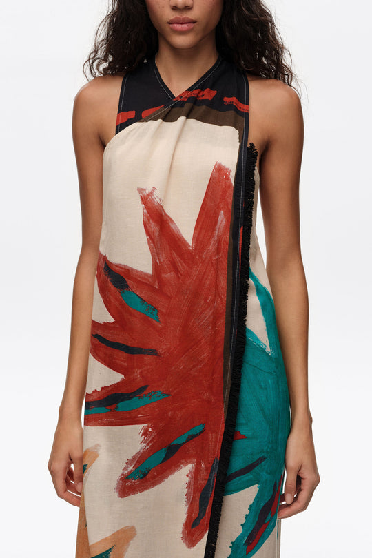 Positional Sun fringed midi wrap dress