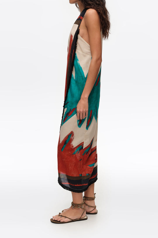 Positional Sun fringed midi wrap dress