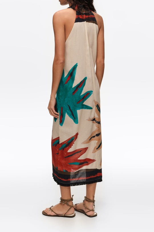 Positional Sun fringed midi wrap dress