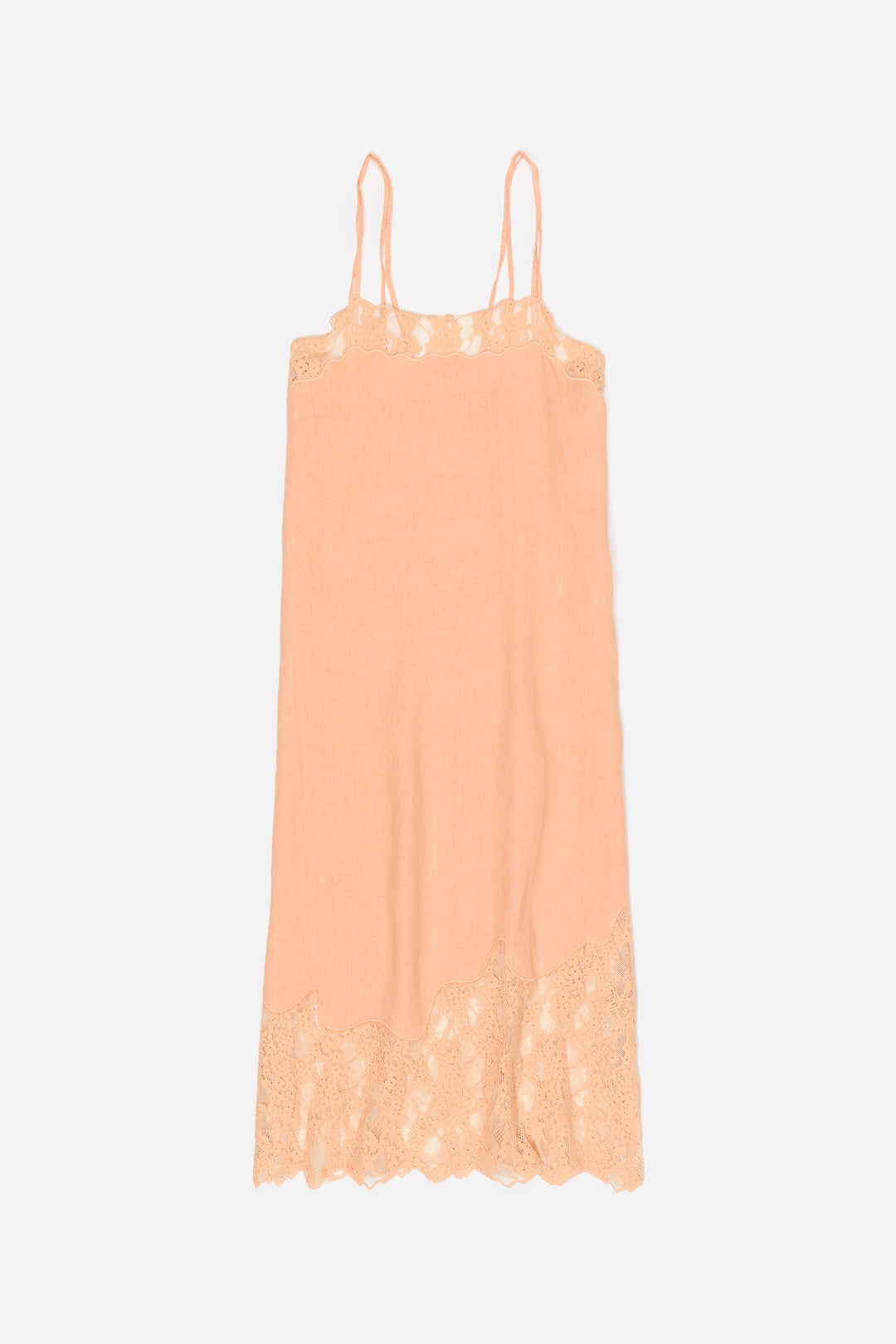 Orange washed linen lace midi dress