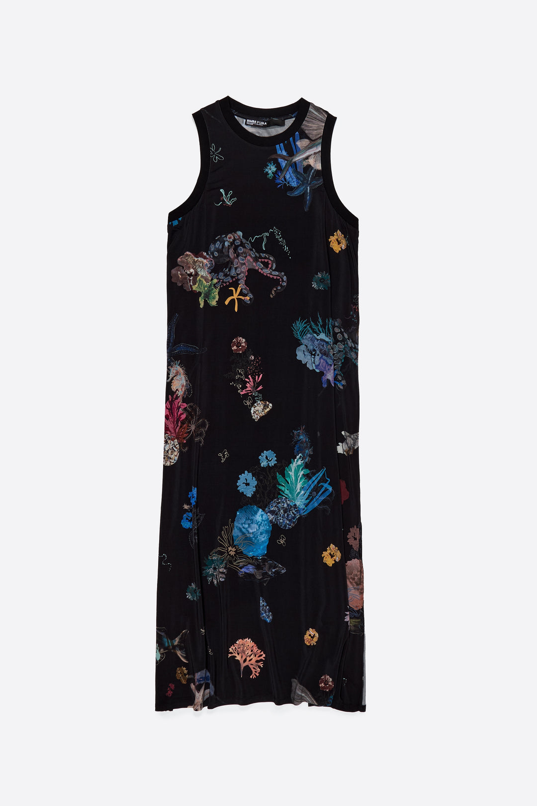 Seabed black flowing sleeveless T-shirt dress