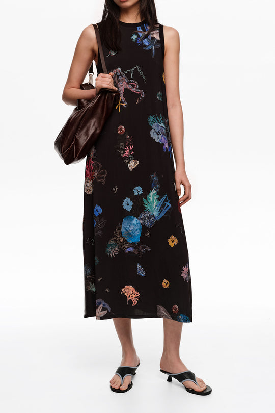 Seabed black flowing sleeveless T-shirt dress